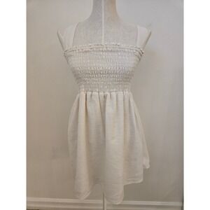 American Eagle Cream Smocked Mini Dress Cotton Linen Blend Cross Back Small